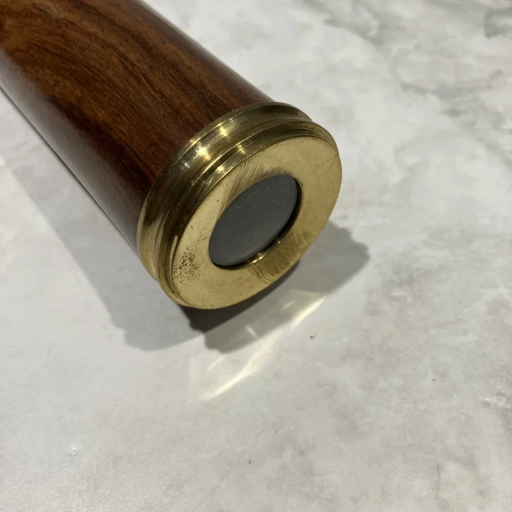 Vtg Brass Wood Grain Monocular Nautical Telescope Spyglass Sailing 3-Draw